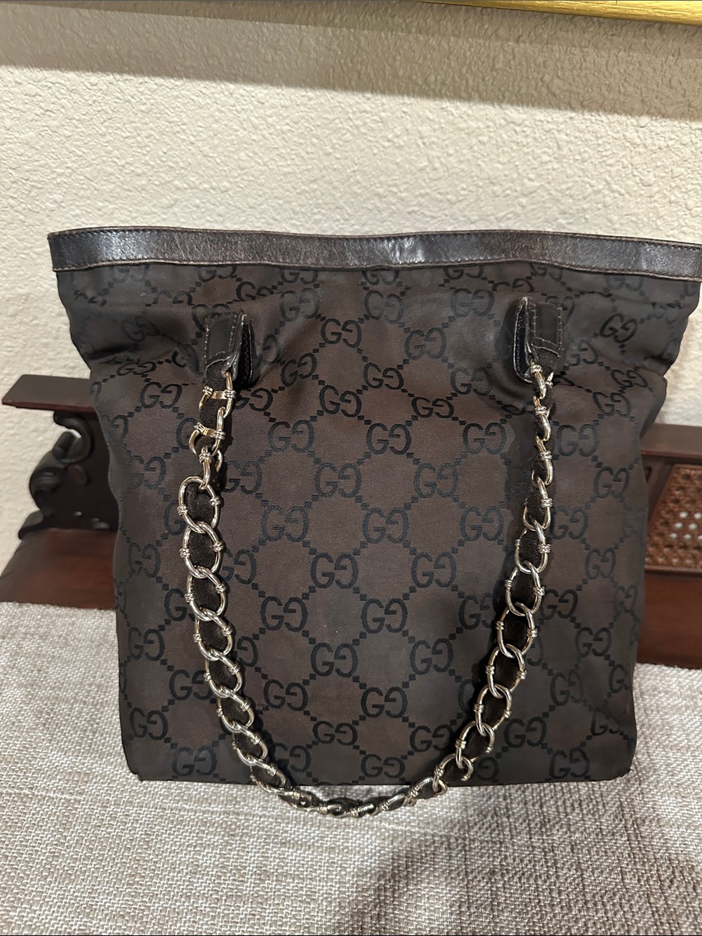 Gucci black GG Monogram Chain-Handle Tote - Picture 5 of 10